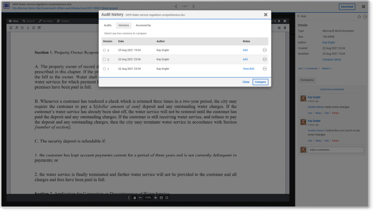 Document management on HighQ