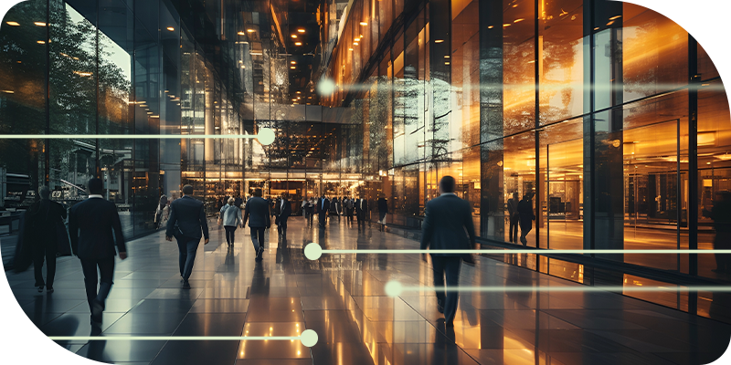 Generative AI - people moving inside the building