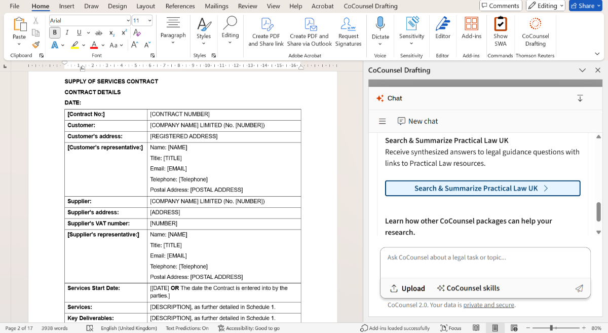 CoCounsel draft and modify clauses