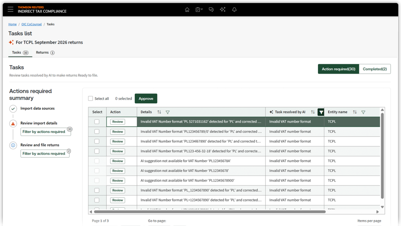 Screenshot image showing Three- way reconciliation framework of ONESOURCE Indirect compliance AI